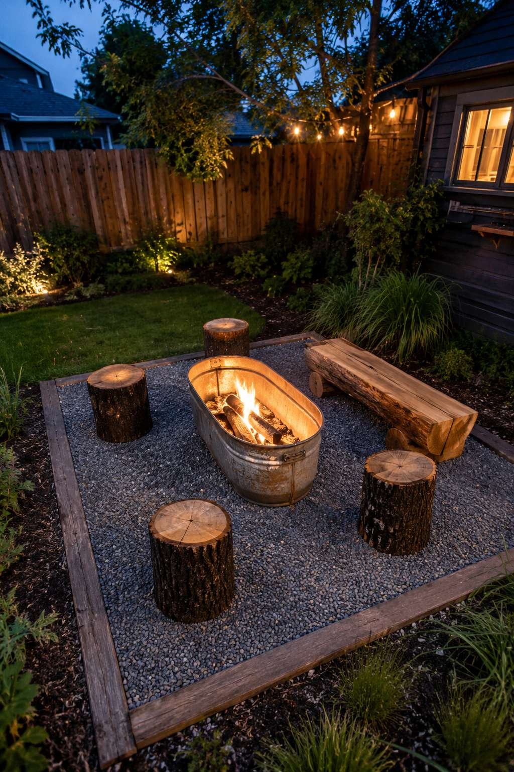 DIY Wash Basin Fire Pit with Log Stools