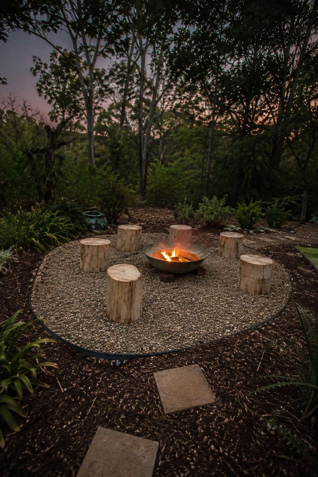 DIY Wash Basin Fire Pit with Log Stools