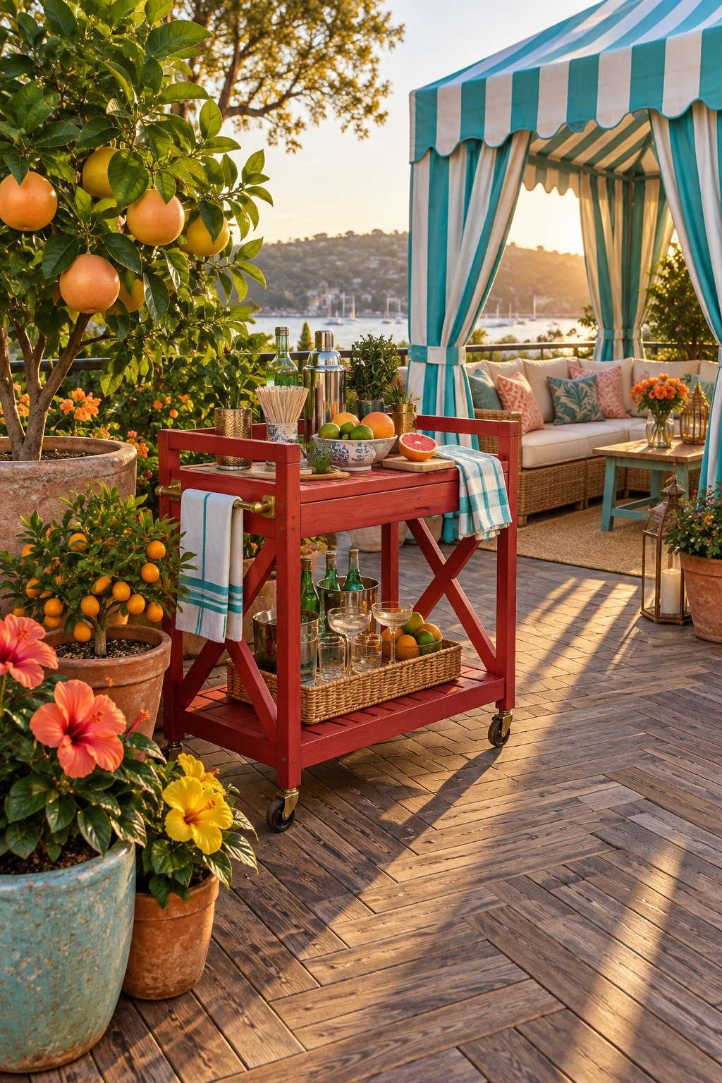 Tropical Bar Cart and Citrus Grove Corner