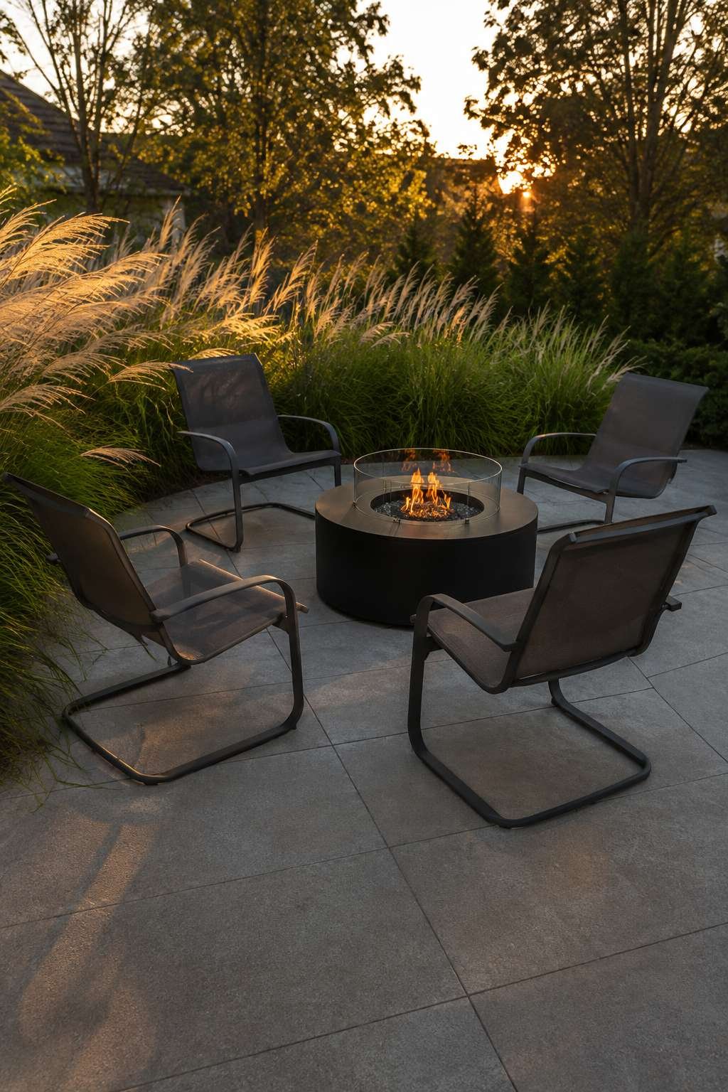 Modern Fire Pit Lounge with Porcelain Pavers