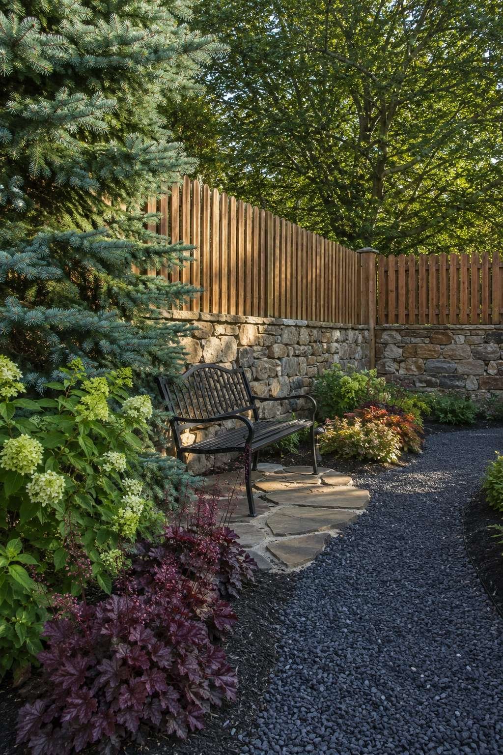 Stone and Wood Combination Fence