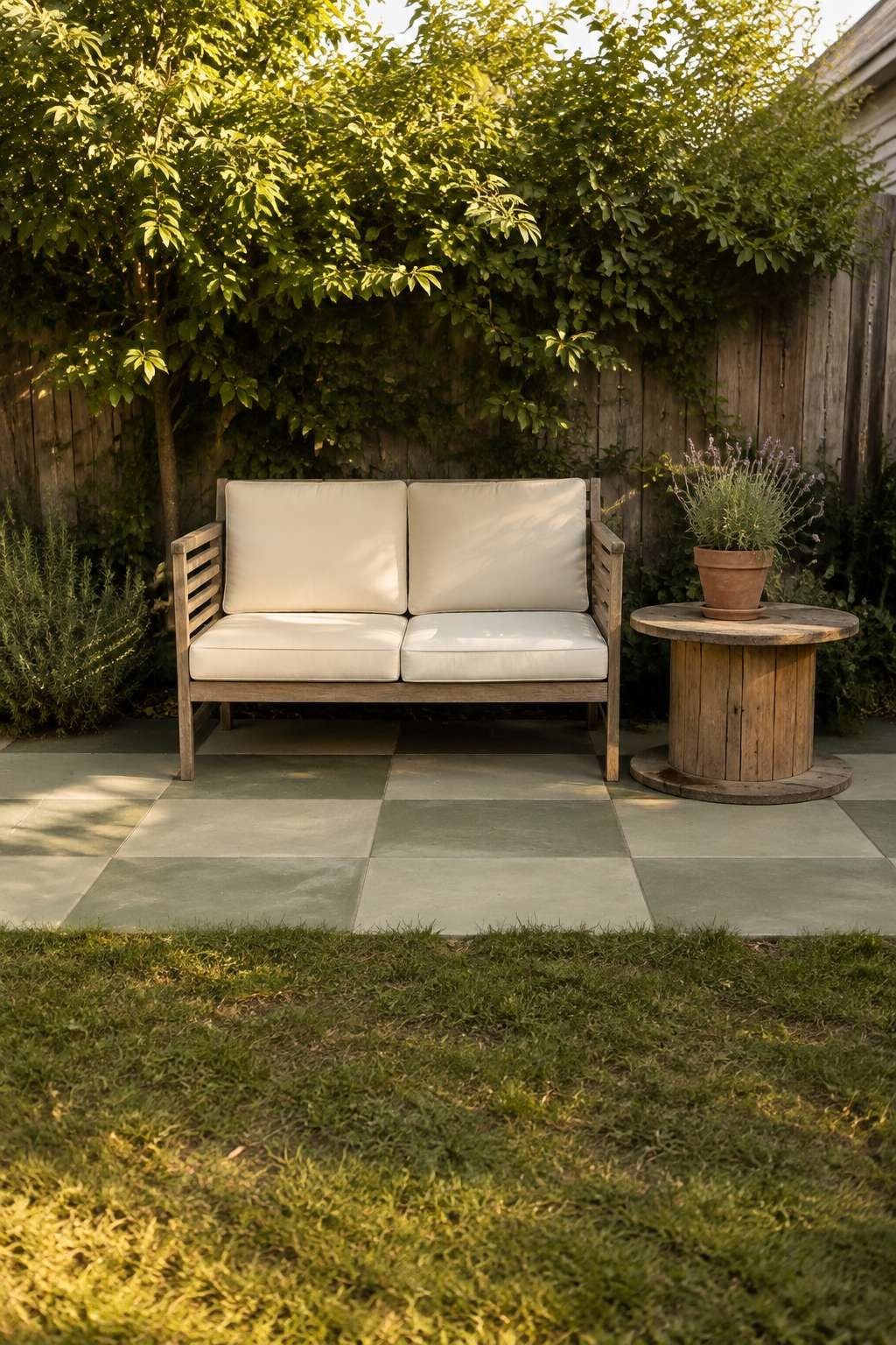 Sage Green Painted Concrete Patio