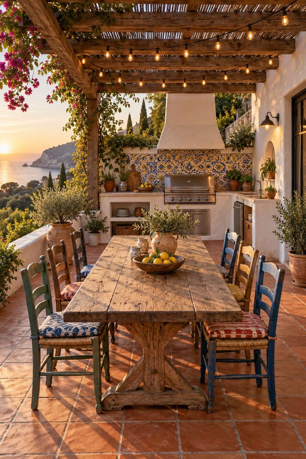 Mediterranean Tiled Outdoor Kitchen