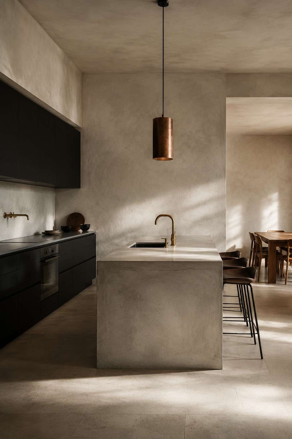 Limewash Wall Open Kitchen With Textural Contrast