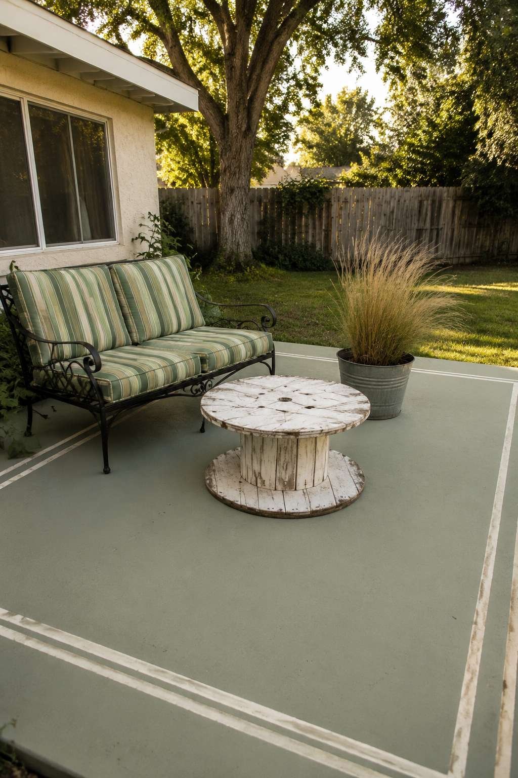 Sage Green Painted Concrete Patio