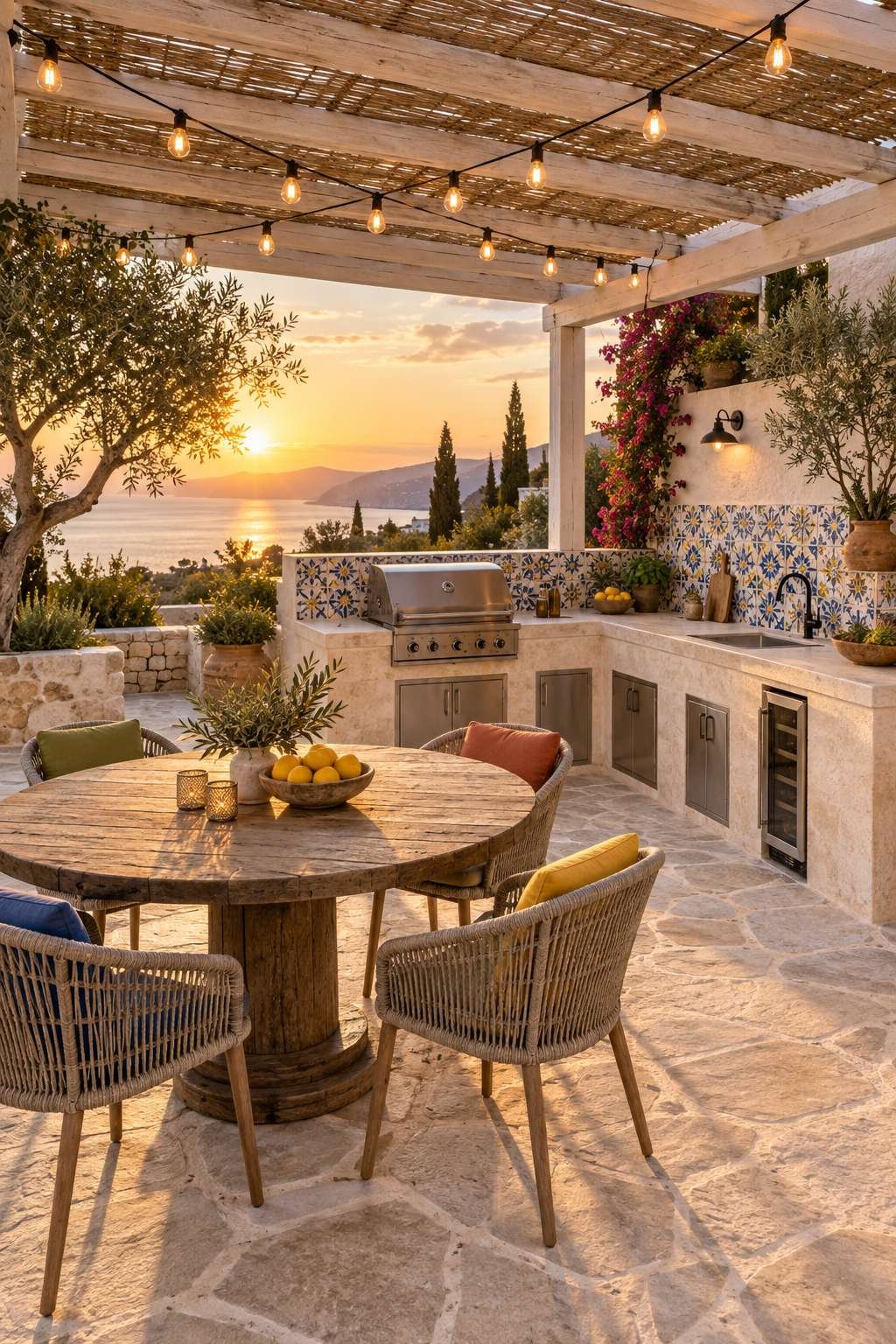 Mediterranean Tiled Outdoor Kitchen