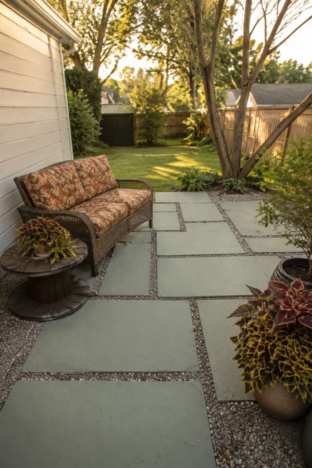 Sage Green Painted Concrete Patio