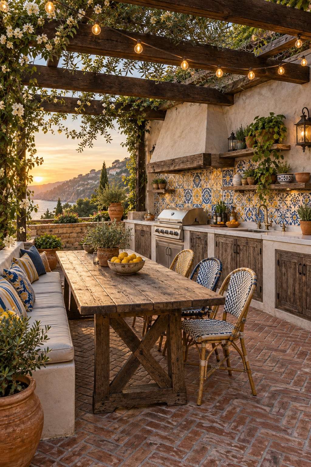 Mediterranean Tiled Outdoor Kitchen