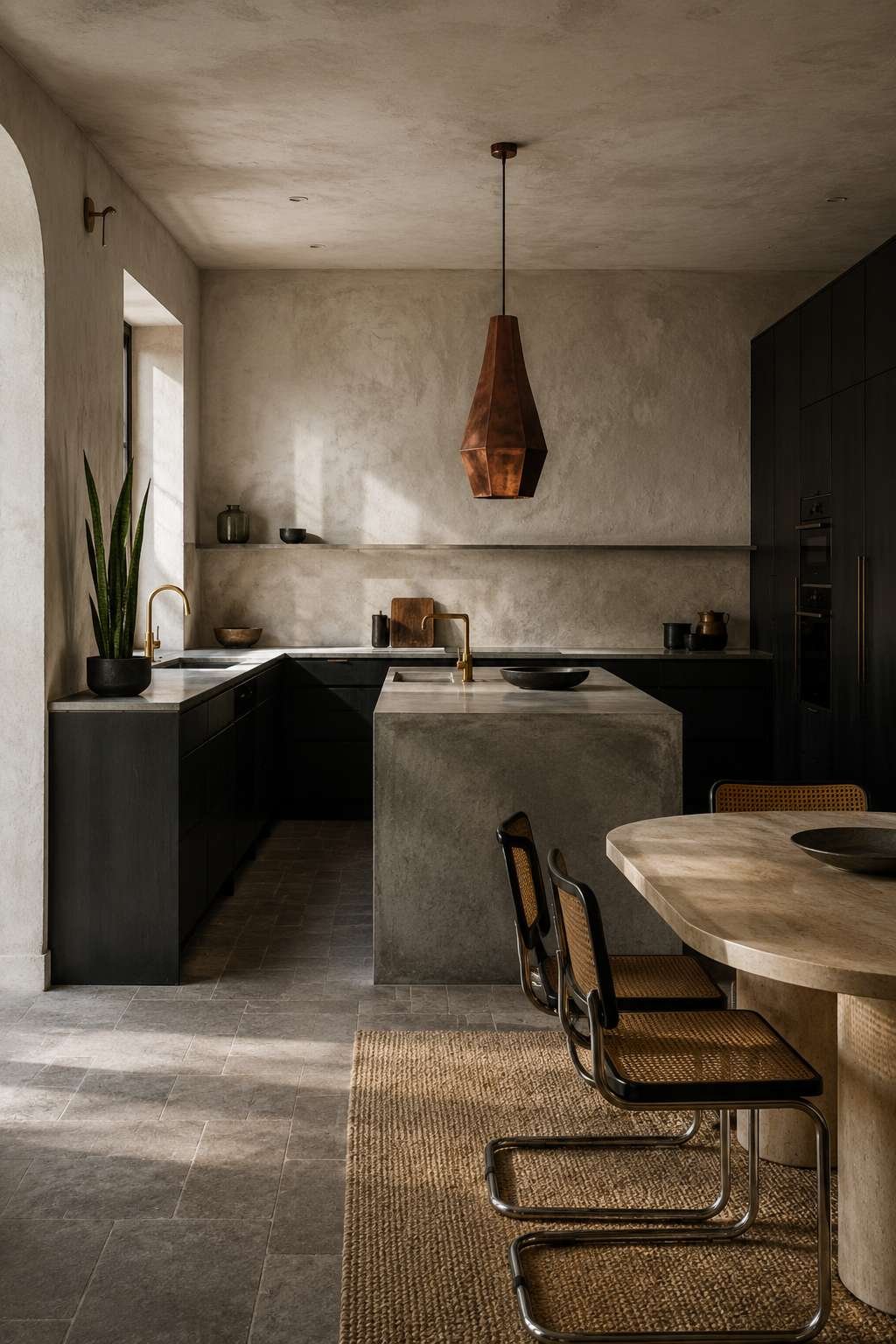 Limewash Wall Open Kitchen With Textural Contrast