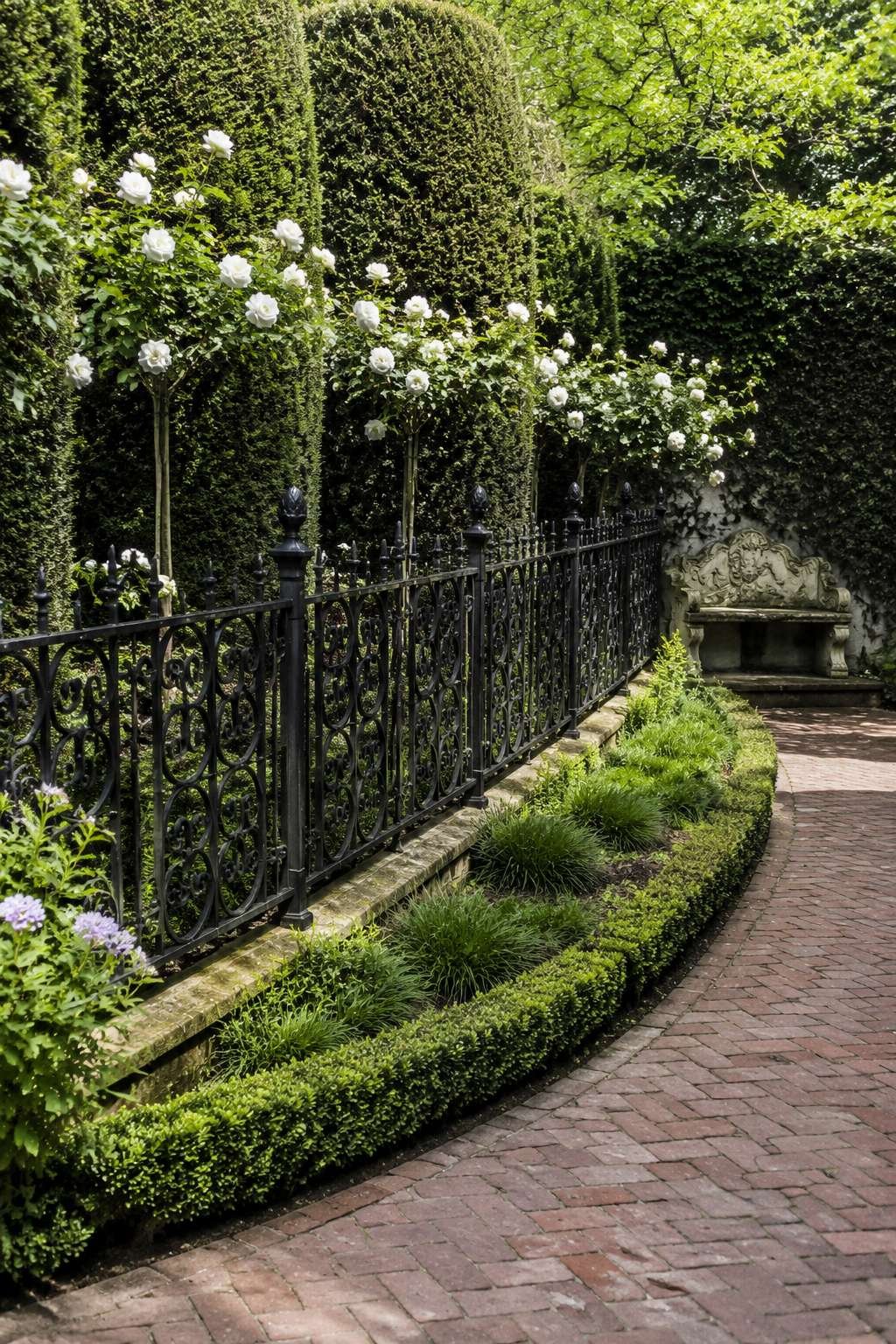 Decorative Wrought Iron Fence with Scrollwork