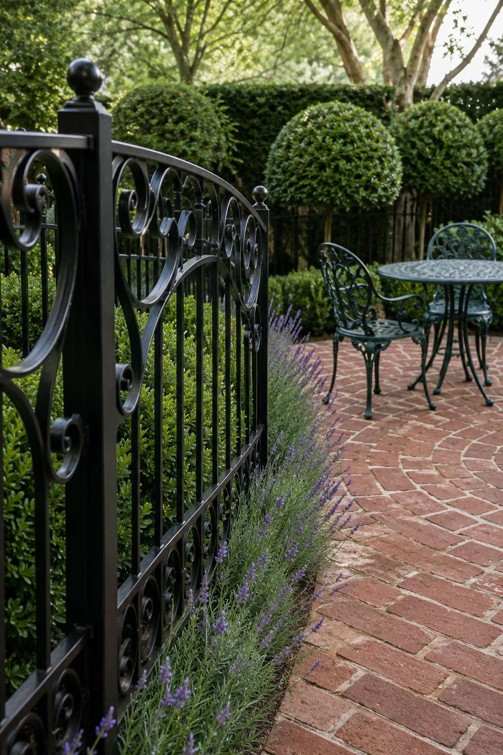 Decorative Wrought Iron Fence with Scrollwork