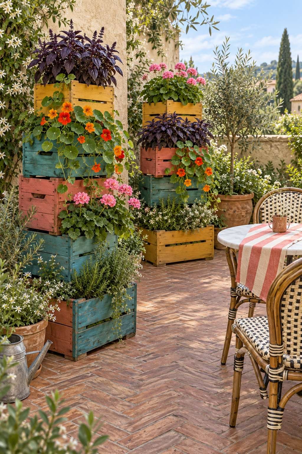 Stacked Crate Herb and Flower Garden
