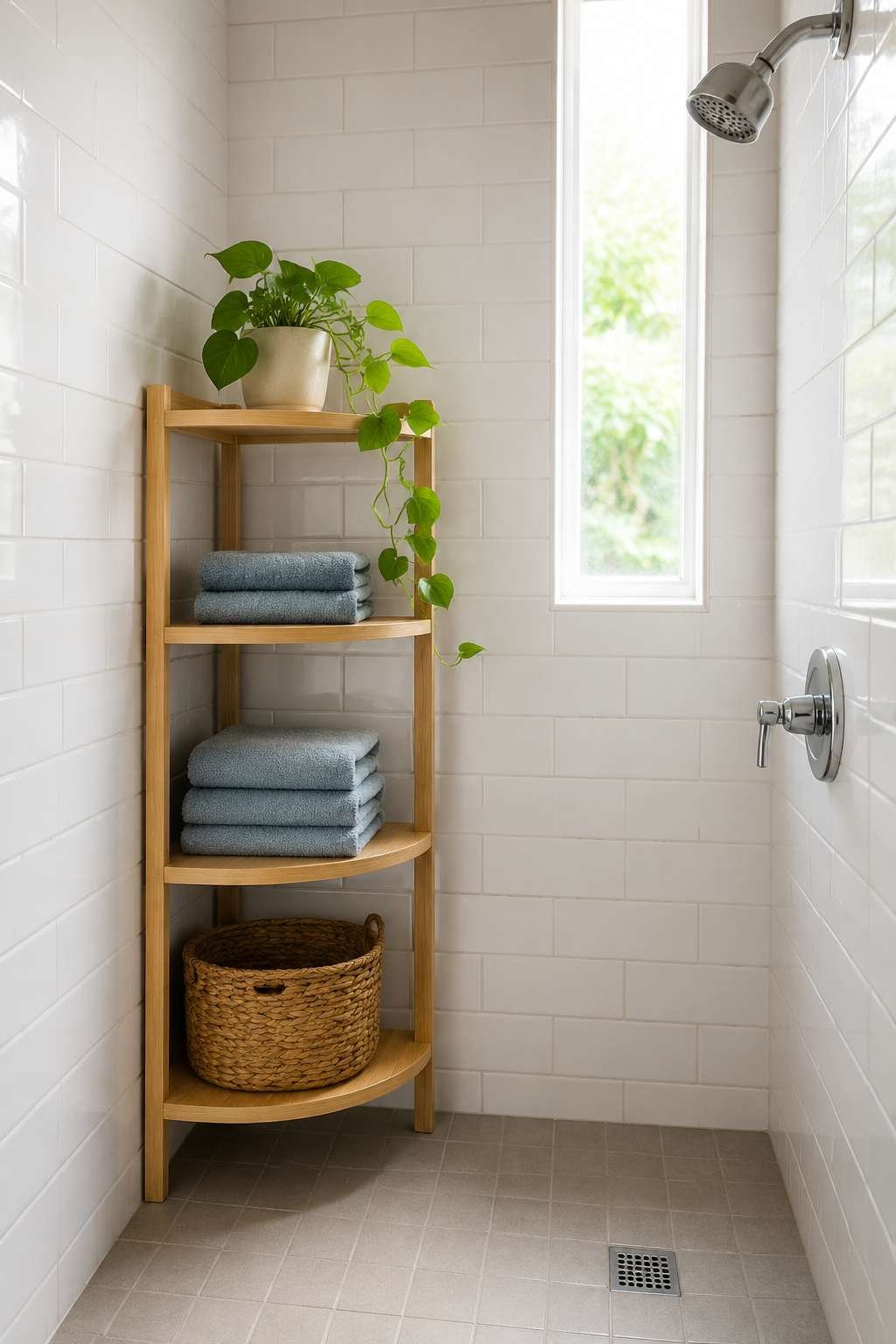 Corner Shelf Unit for Awkward Tiled Spaces