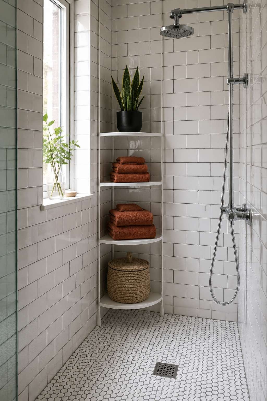 Corner Shelf Unit for Awkward Tiled Spaces