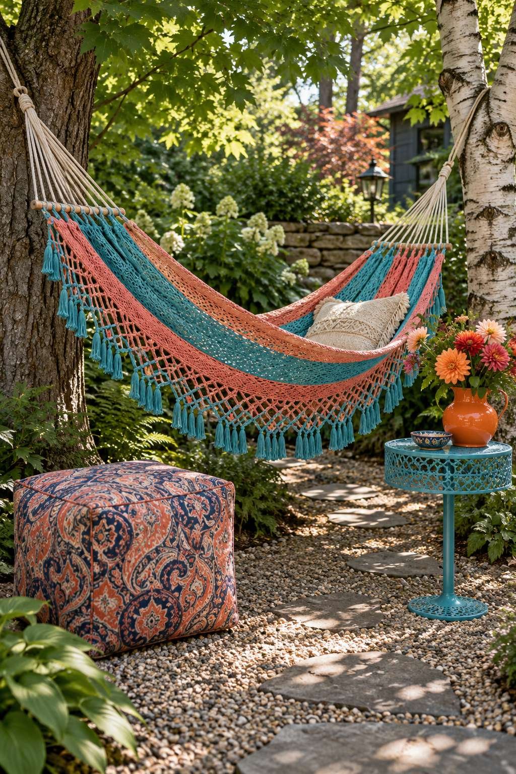 Vibrant Hammock Corner Between Trees
