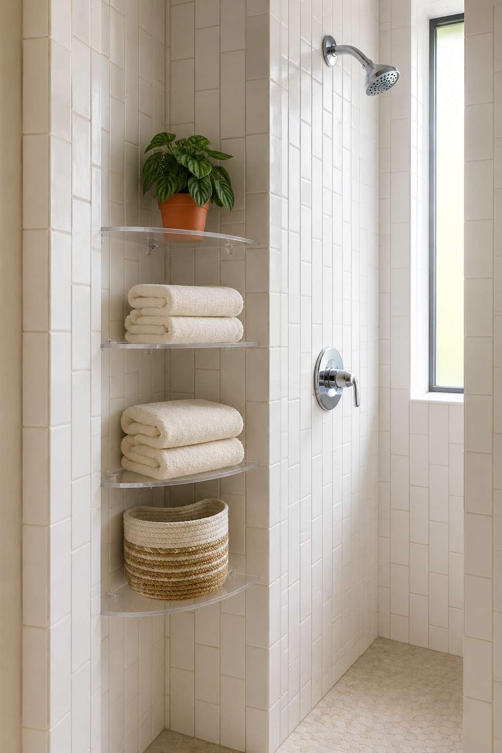 Corner Shelf Unit for Awkward Tiled Spaces
