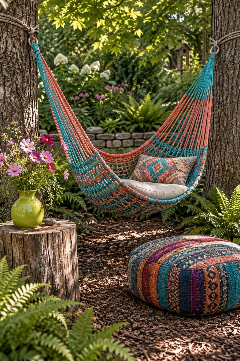 Vibrant Hammock Corner Between Trees