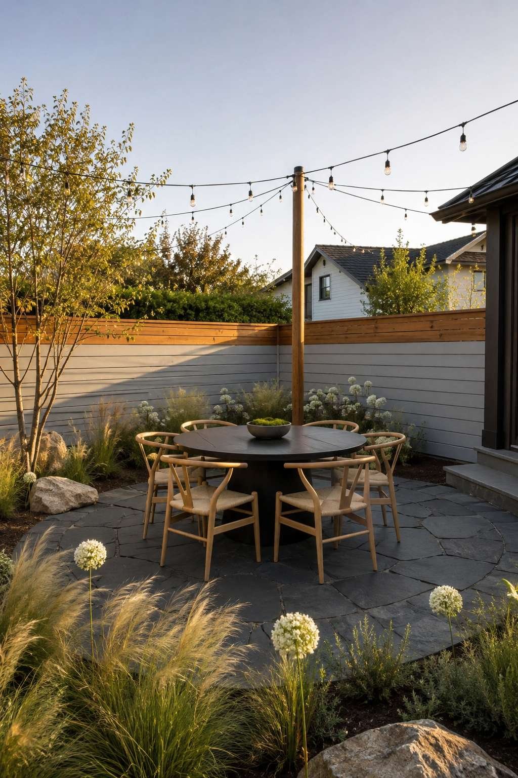 Two-Tone Horizontal Fence with Composite and Wood Cap