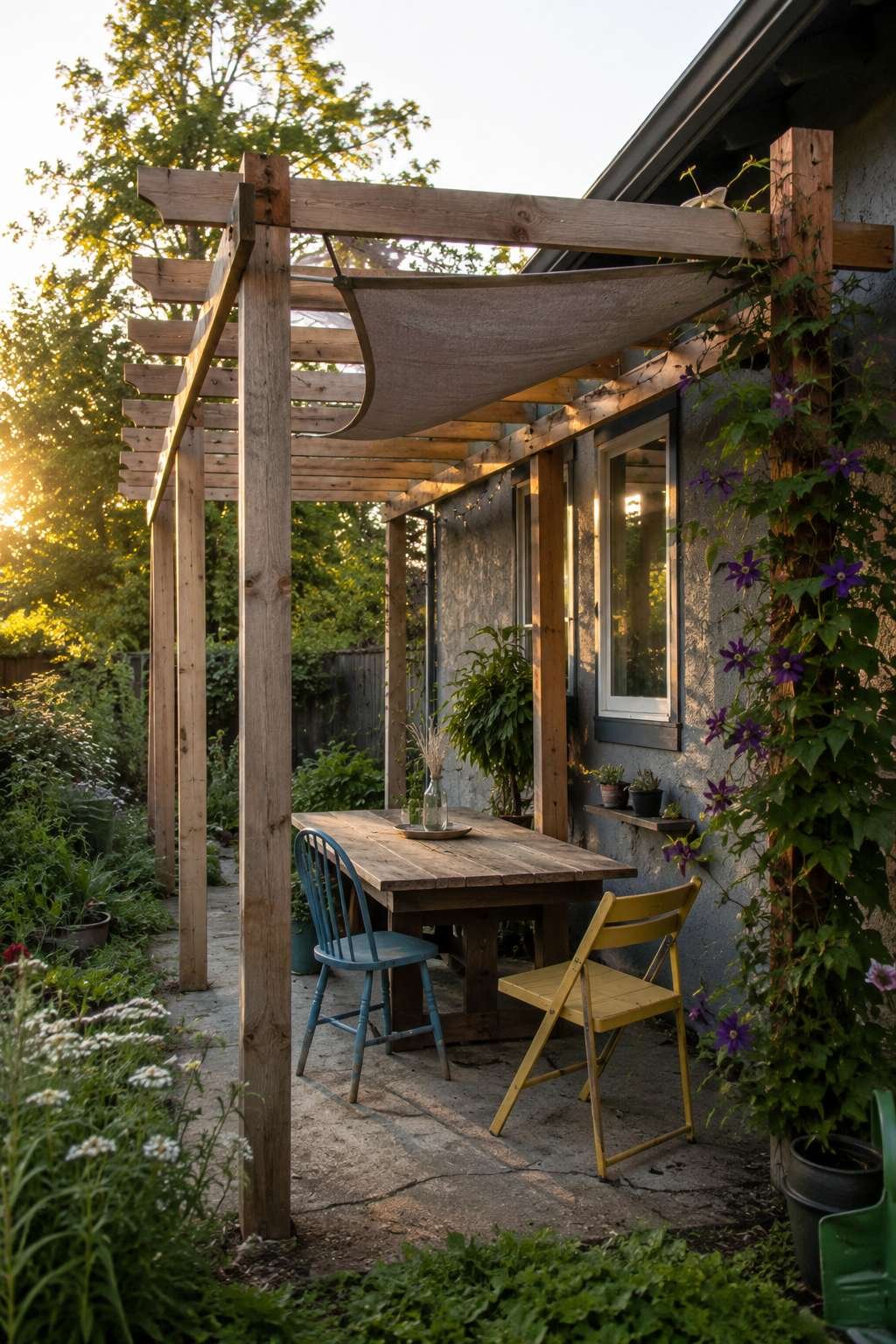 Simple DIY Pergola with Canvas Shade