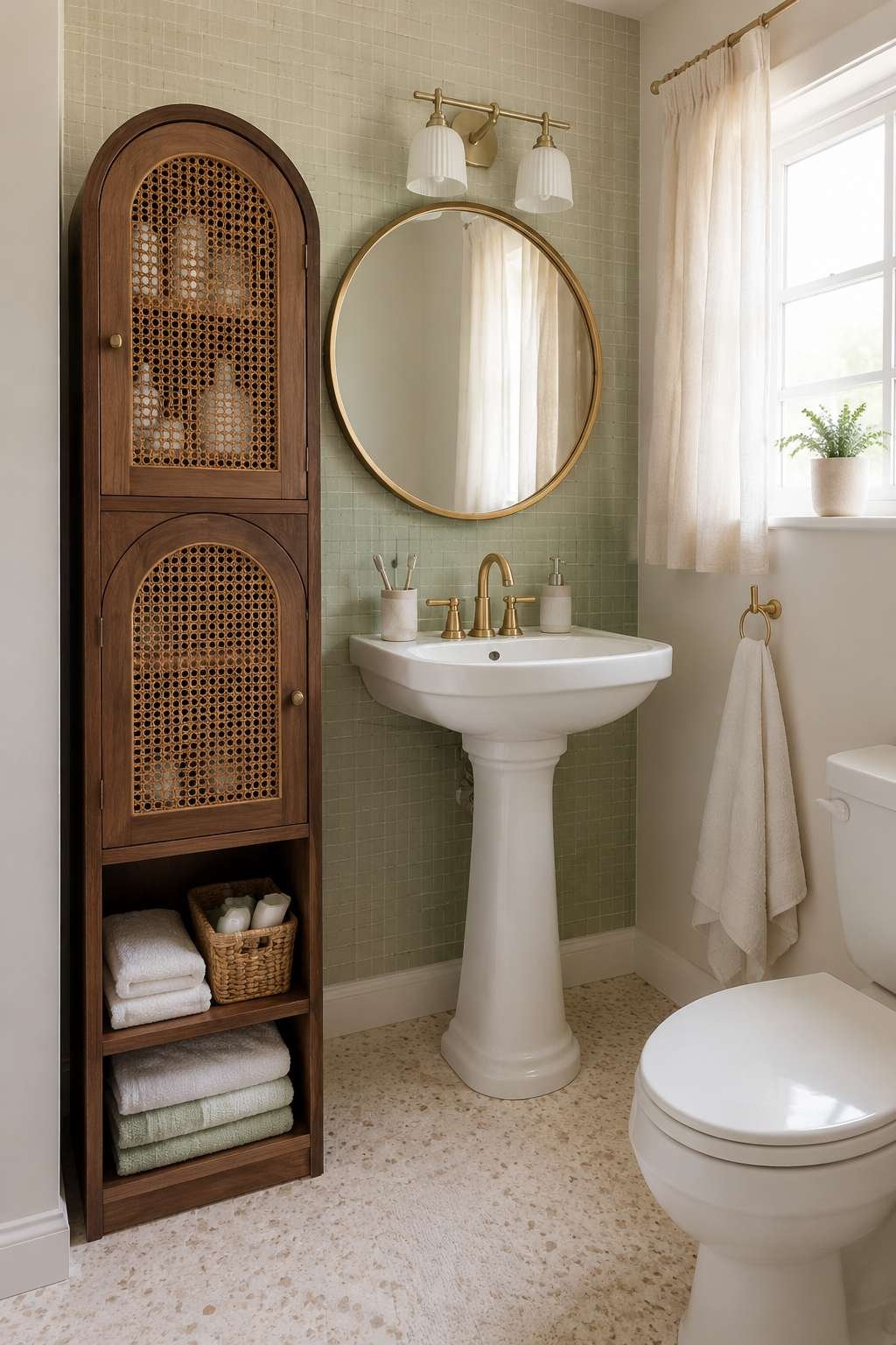 Rattan-Door Storage Cabinet for Shared Dorm Spaces