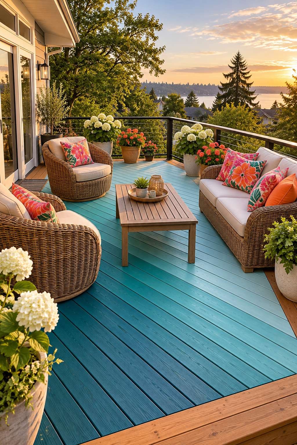 Ombre Deck with Rattan and Floral Accents