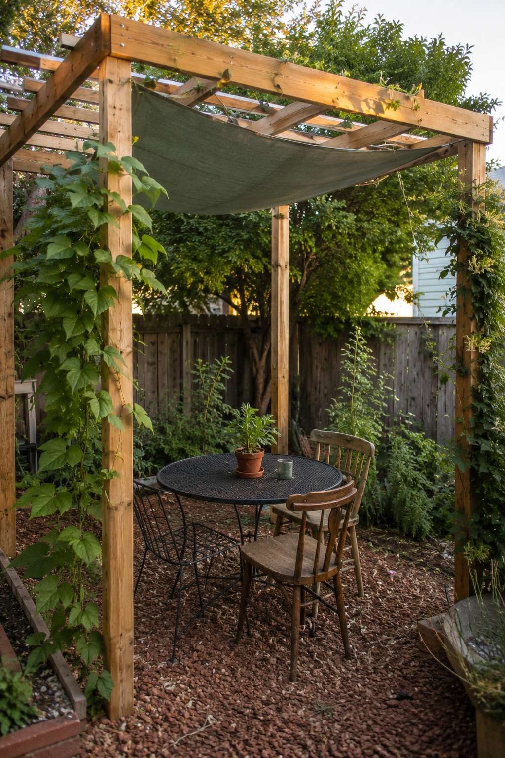 Simple DIY Pergola with Canvas Shade