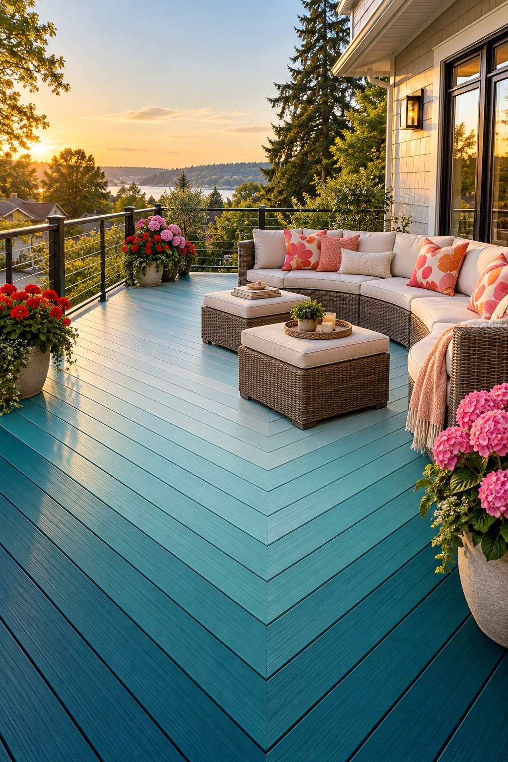 Ombre Deck with Rattan and Floral Accents