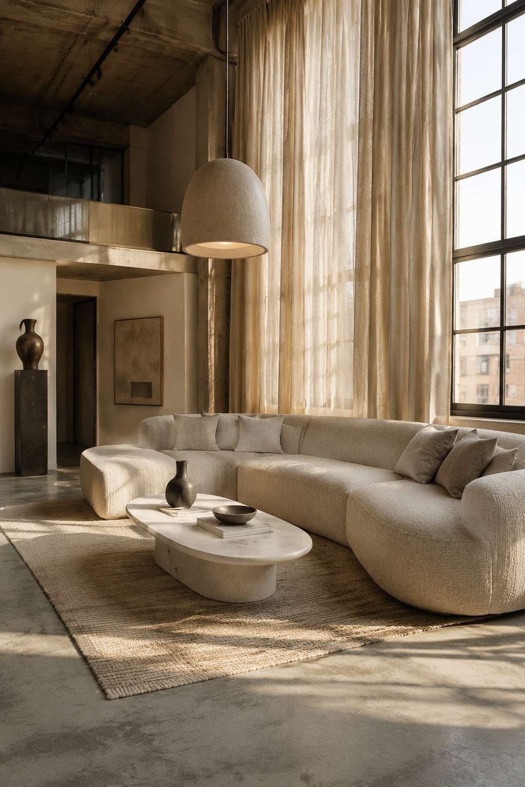 Industrial Scale, Cream Warmth: Loft Living with Plaster Pendants