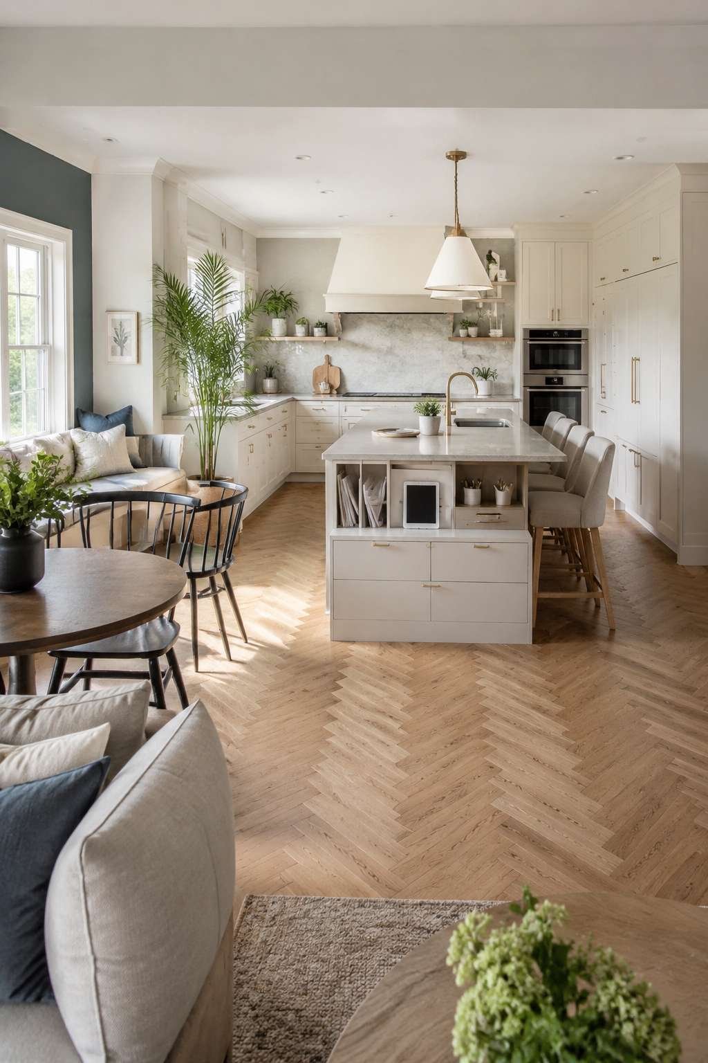 Family Open Kitchen With Multifunctional Island Homework Station