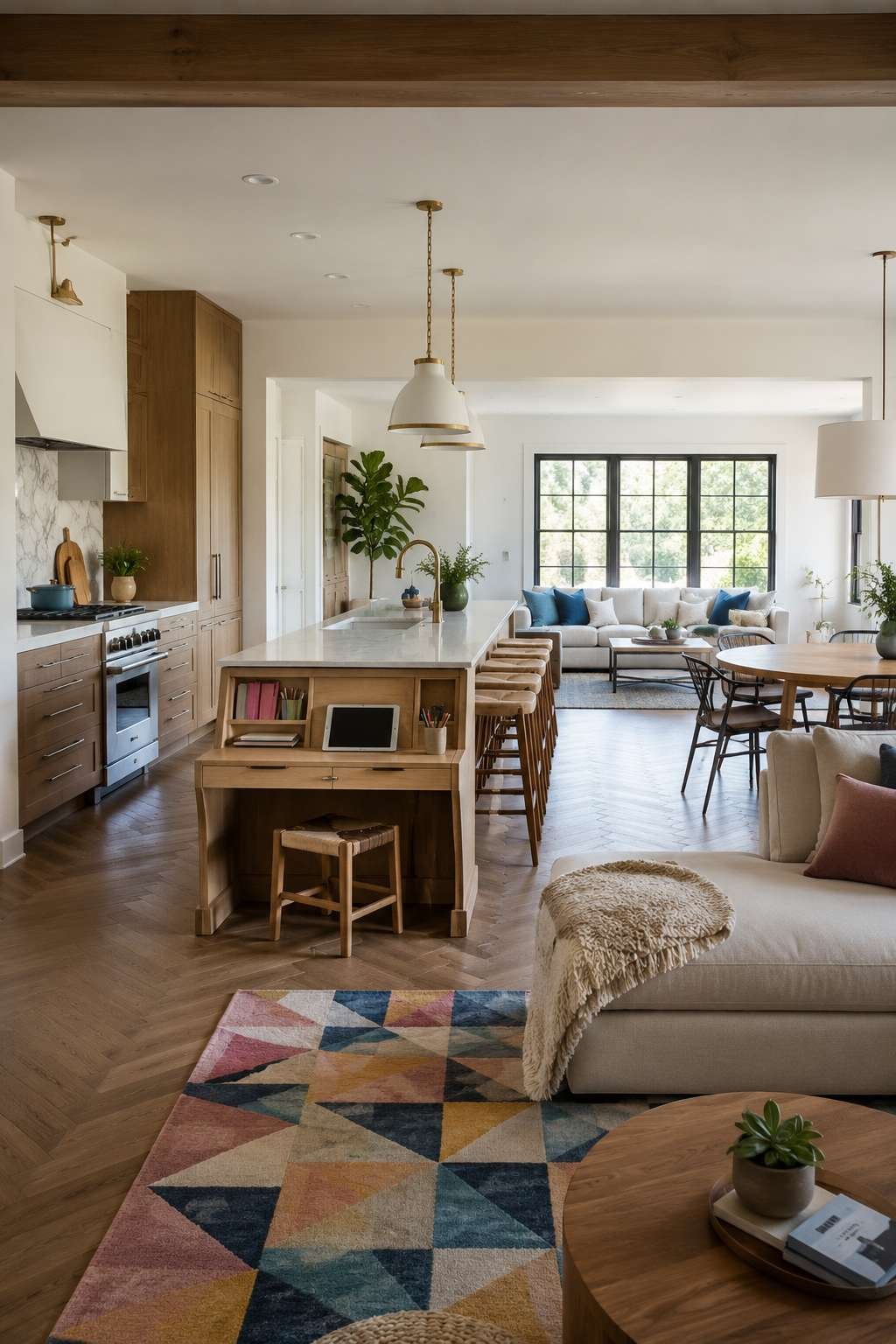 Family Open Kitchen With Multifunctional Island Homework Station