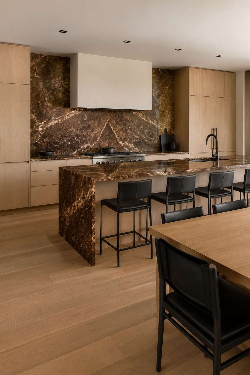 Bookmatched Marble Statement Open Kitchen