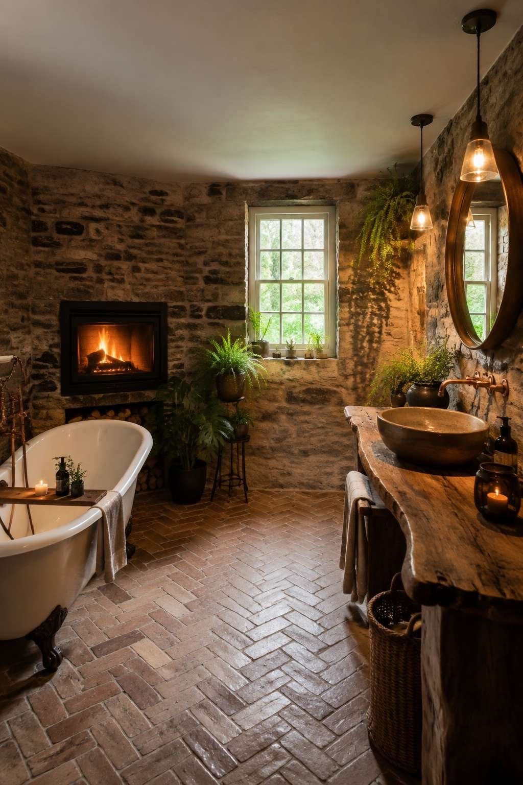 Countryside Romantic: Rustic Stone Walls and a Roll-Top Bath