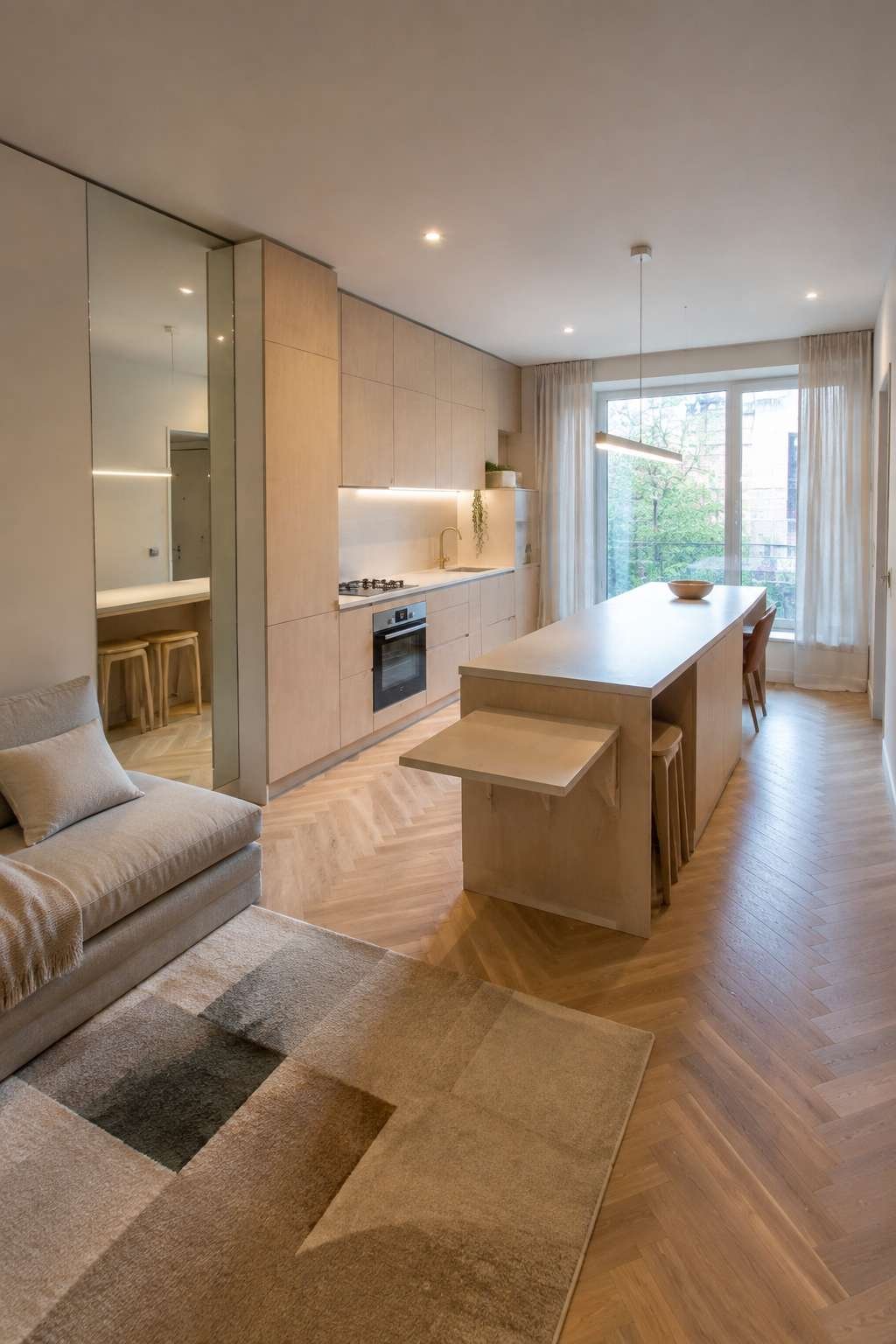 Studio Apartment Open Kitchen With Three-Zone Planning