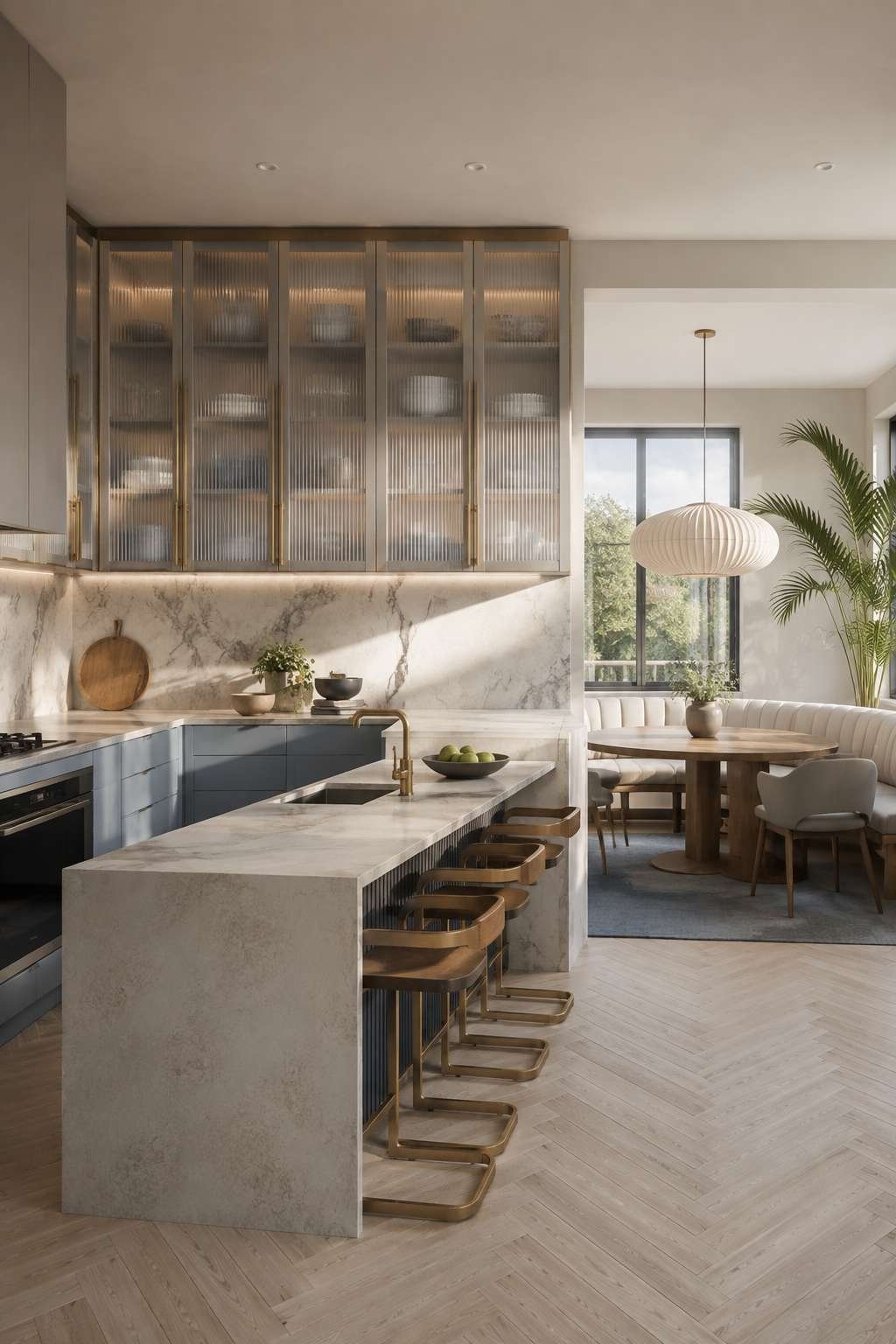 Fluted Glass Cabinet Open Kitchen With Textural Light Play