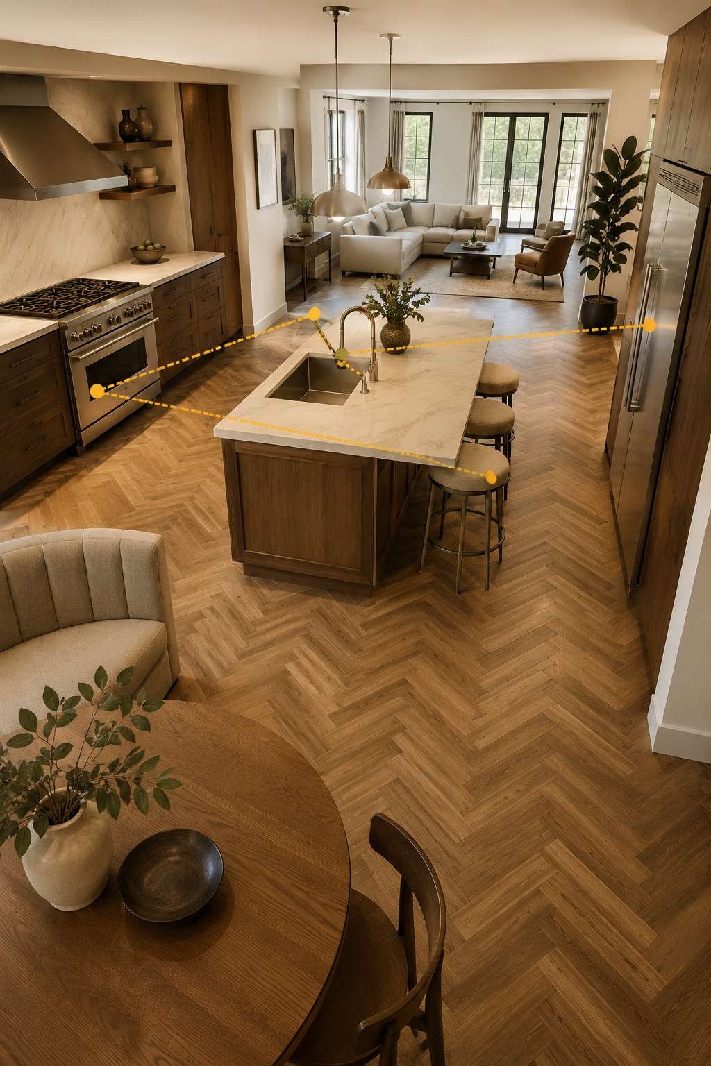 Working Triangle Open Kitchen With Optimized Spatial Logic
