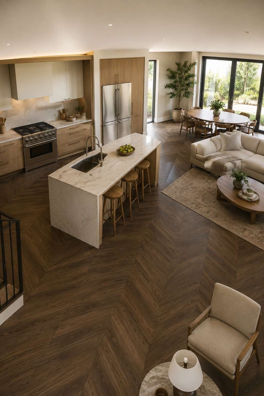 Working Triangle Open Kitchen With Optimized Spatial Logic