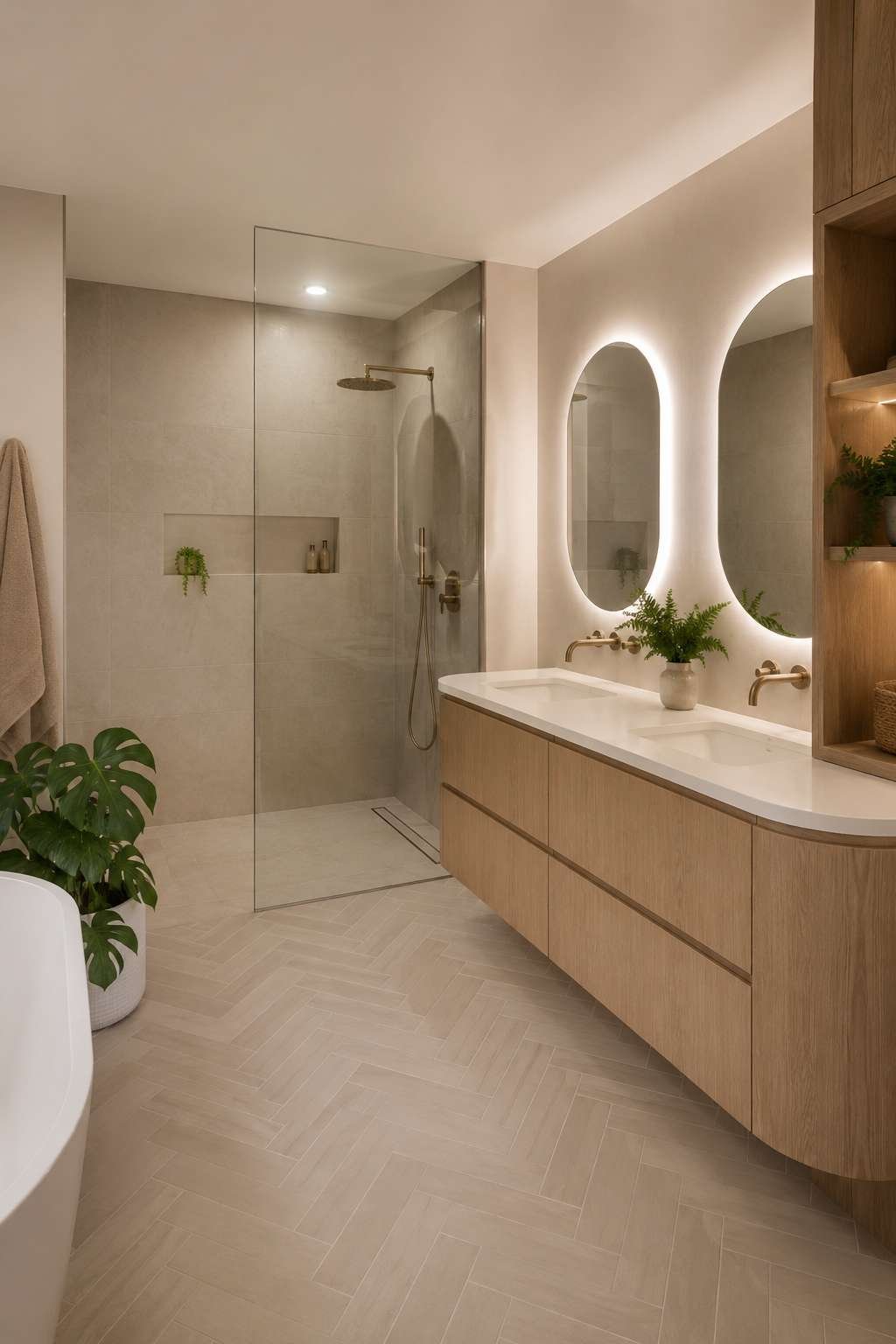 Transitional Harmony: Quarter-Sawn White Oak and Frameless Glass