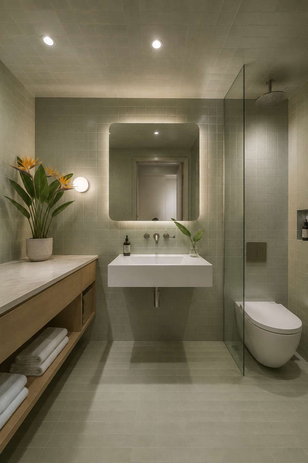 The Sage Cocoon: A Complete Tiled Studio Bathroom