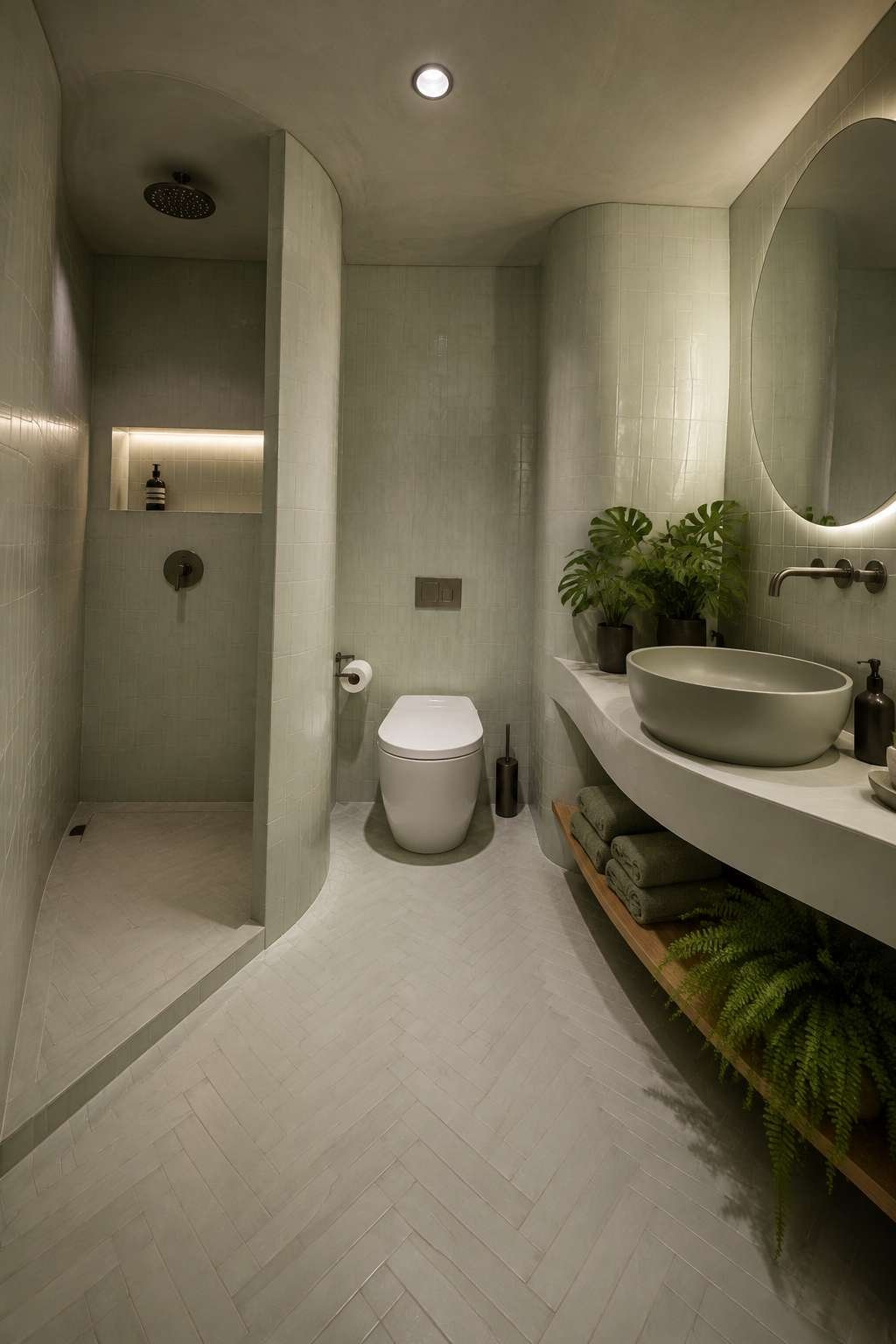 The Sage Cocoon: A Complete Tiled Studio Bathroom