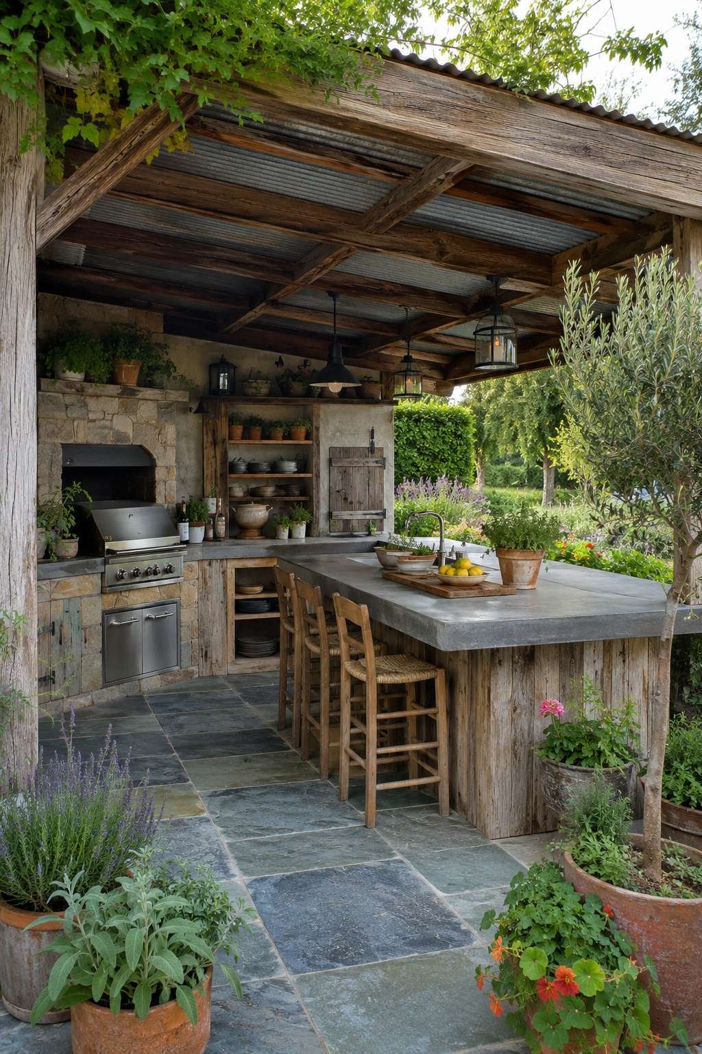 Night Lighting Ambiance: The Rustic Kitchen After Dark